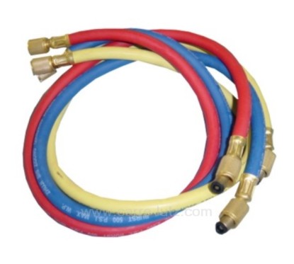 3 tuyaux de charge 90 cm rouge bleu et jaune