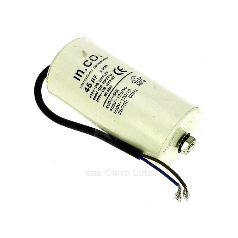 230051  Condensateur permanent à fils 45 MF 450V 12,20 €