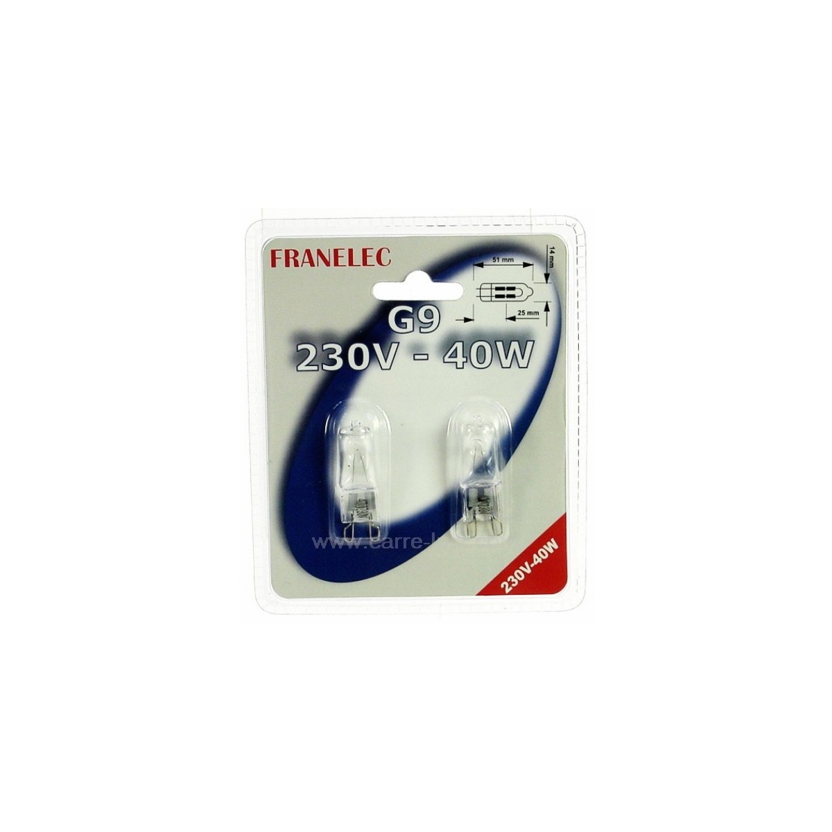 620106  Ampoule halogene G9 40W 230V 3,40 €