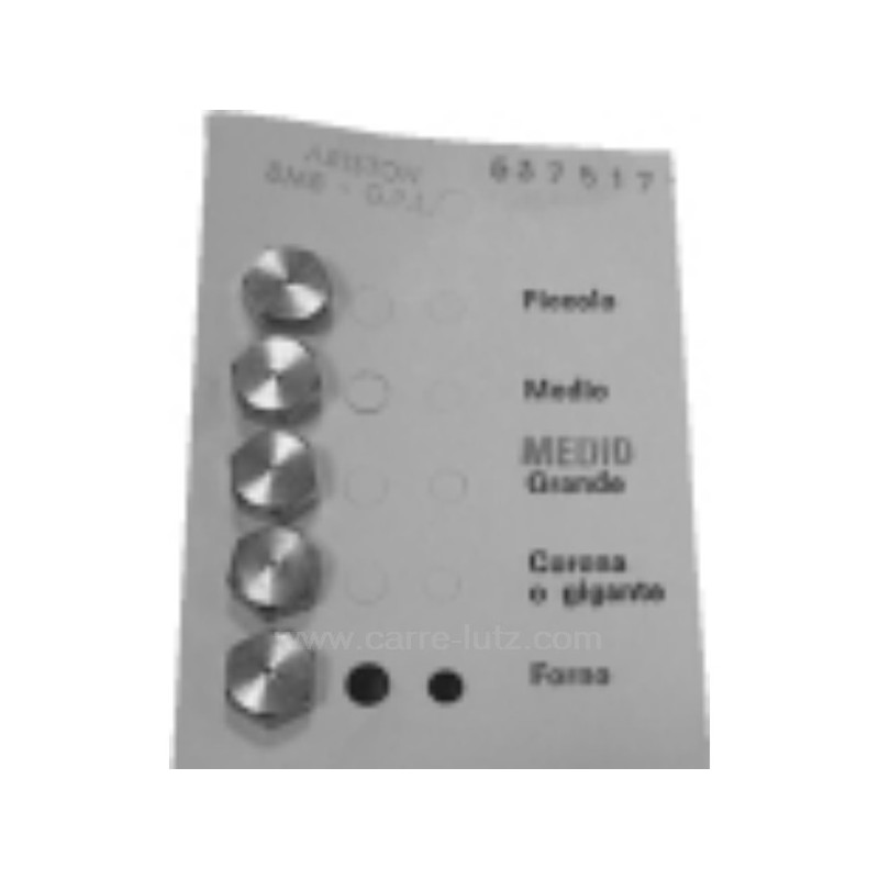 537525  Jeu d'injecteurs gaz naturel 6MB pour gazinière Ariston Bauknecht Brandt Faure Horn Indesit Laco Nogomatic Sidex Stel...