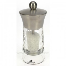 Moulin à sel manuel en acrylique transparent et acier inox Peugeot modèle Versailles 14 cm