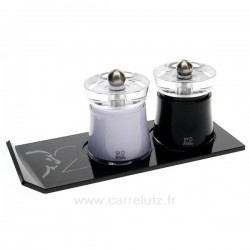 Duo de moulins à sel et à poivre en acrylque couleur noir et lilas Peugeot modèle Bali 8 cm   , reference 993PG157