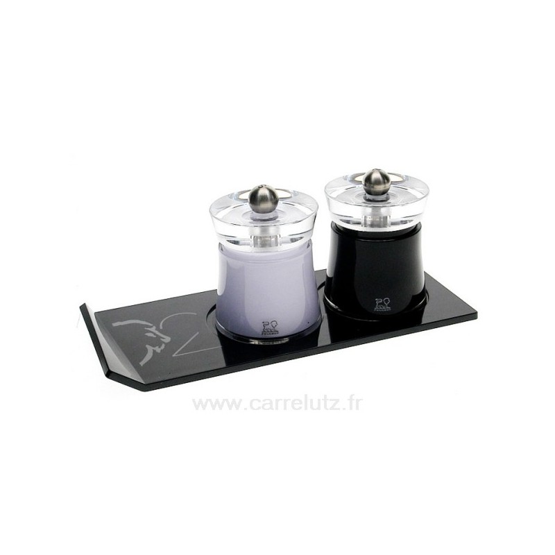Duo de moulins à sel et à poivre en acrylque couleur noir et lilas Peugeot modèle Bali 8 cm