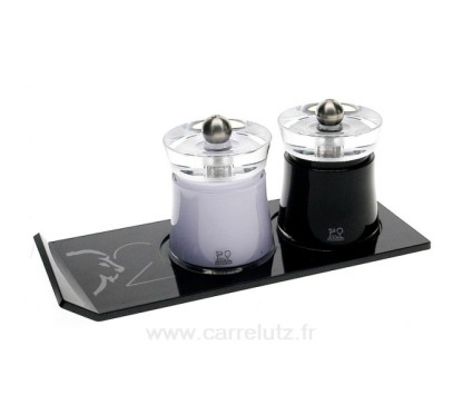 Duo de moulins à sel et à poivre en acrylque couleur noir et lilas Peugeot modèle Bali 8 cm