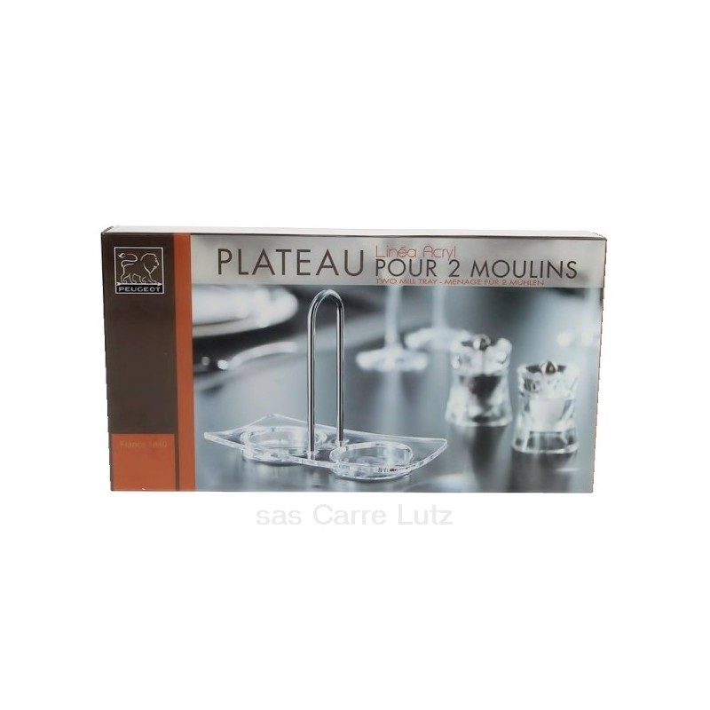 Plateau de service pour moulins à sel, poivre, épices ou piments Peugeot en acrylique transparent modèle Linea