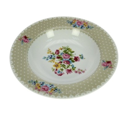 Coffret 6 assiettes creuse porcelaine décorée﻿ décor Jardin secret créme﻿