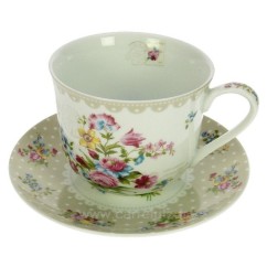 CL10020657  Coffret 4 tasses à déjeuner porcelaine décorée﻿ décor Jardin secret créme﻿ 65,60 €