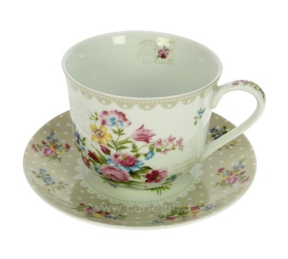 CL10020657  Coffret 4 tasses à déjeuner porcelaine décorée﻿ décor Jardin secret créme﻿ 65,60 €