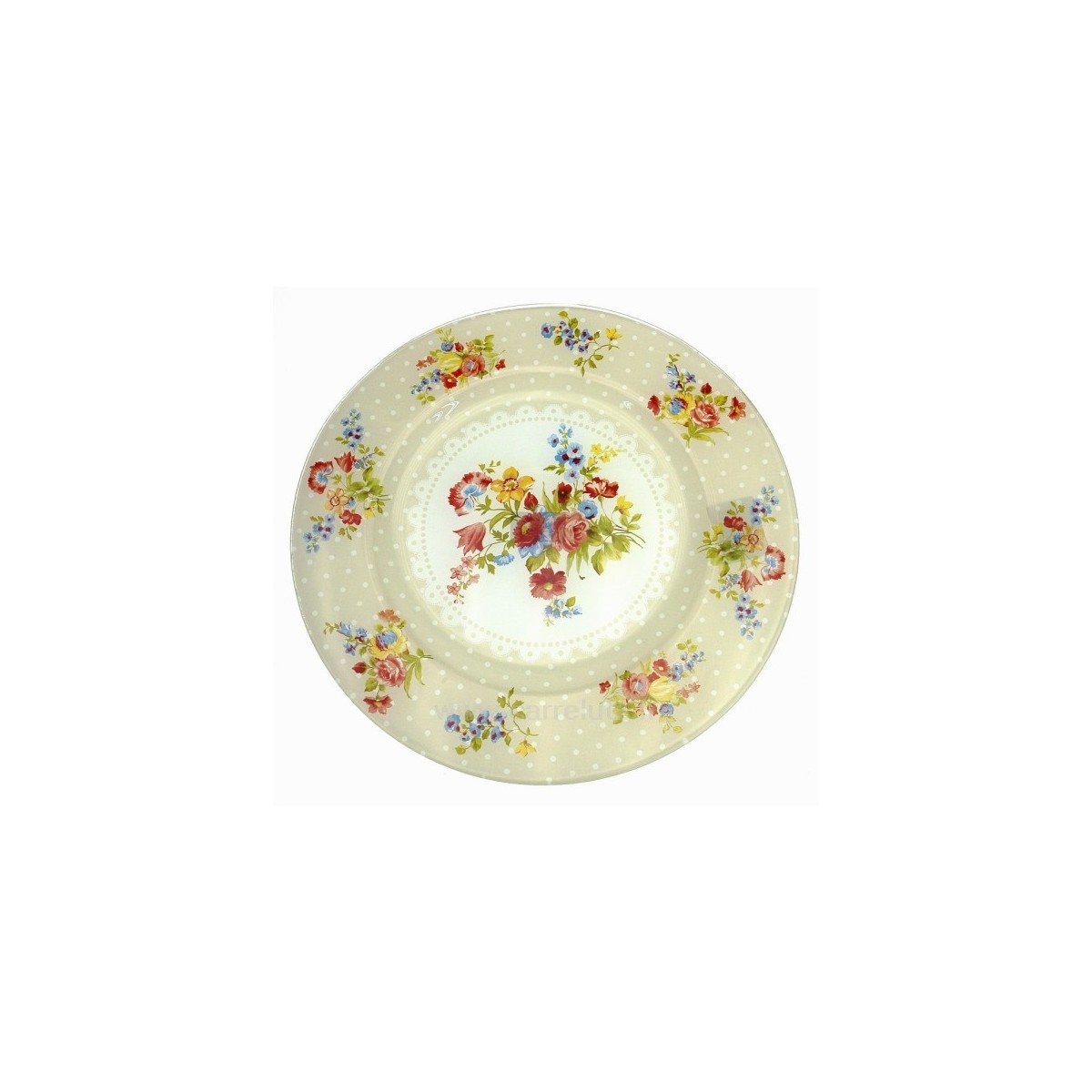 CL10020658  Coffret 4 assiettes hotesse en verre décorée﻿ Jardin secret créme﻿ 70,20 €