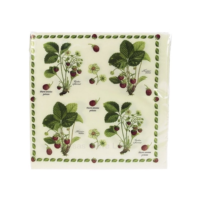 Paquet de 20 serviettes dimensions 33 x 33 cm décor fraisiers
