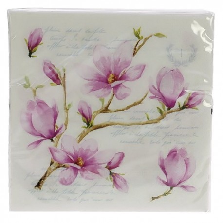Paquet de 20 serviettes dimensions 33 x 33 cm décor Magnolia, reference CL10022020