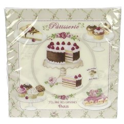 CL10022023  Paquet de 20 serviettes papier tissé 3 plis 33 x 33 cm décor petits fours et patisserie 4,90 €