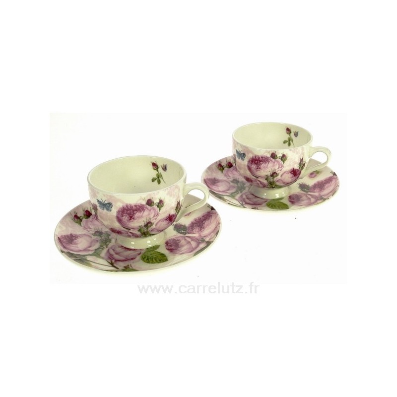 Coffret 2 tasses expresso décor roses