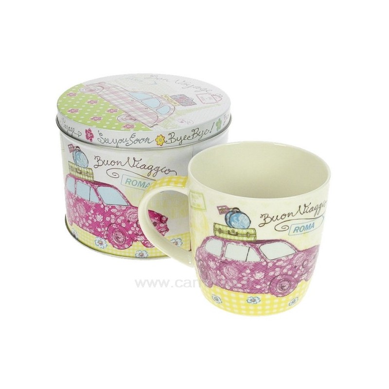 Boite métal mug en porcelaine décorée motif fiat 500 Roma﻿