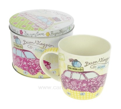 Boite métal mug en porcelaine décorée motif fiat 500 Roma﻿