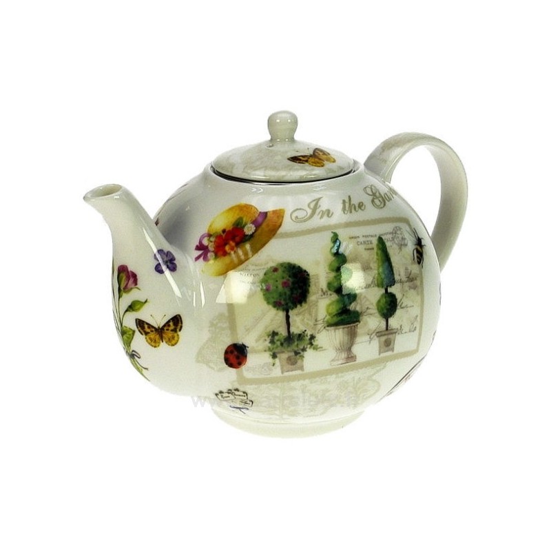 Coffret théière décor jardin﻿ en fine porcelaine bone china﻿