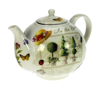 Coffret théière décor jardin﻿ en fine porcelaine bone china﻿