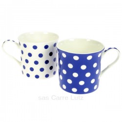 Coffret de 2 mugs à pois bleus en porcelaine fine bone china, reference CL10030330