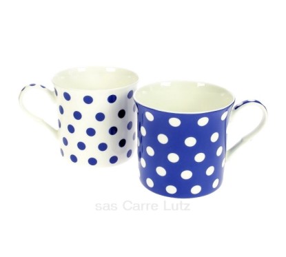 CL10030330  Coffret de 2 mugs à pois bleus en porcelaine fine bone china 18,00 €