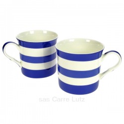 Coffret de 2 mugs à rayures bleues en porcelaine fine bone china