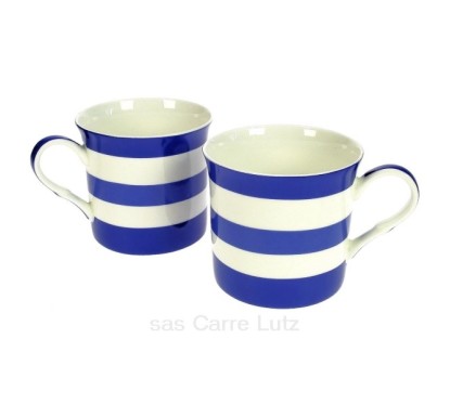 Coffret de 2 mugs à rayures bleues en porcelaine fine bone china