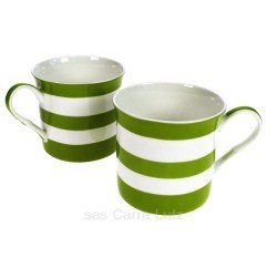 CL10030335  Coffret de 2 mugs à rayures vertes en porcelaine fine bone china 18,00 €