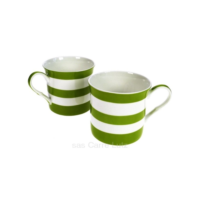 Coffret de 2 mugs à rayures vertes en porcelaine fine bone china