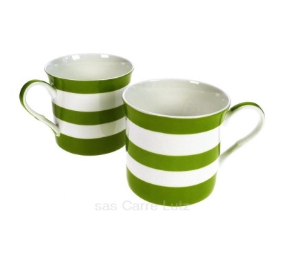 CL10030335  Coffret de 2 mugs à rayures vertes en porcelaine fine bone china 18,00 €