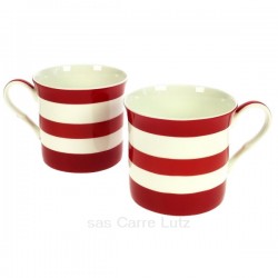 Coffret de 2 mugs à rayures rouges en porcelaine fine bone china