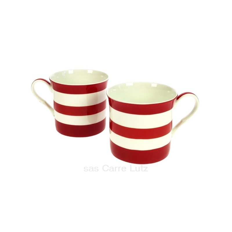 Coffret de 2 mugs à rayures rouges en porcelaine fine bone china