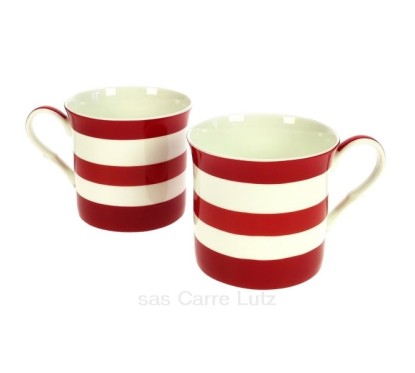 Coffret de 2 mugs à rayures rouges en porcelaine fine bone china