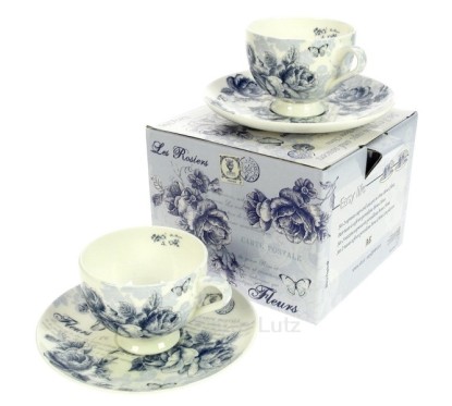 CL10030340  Coffret 2 tasses à café roses bleues porcelaine fine bone china  27,40 €