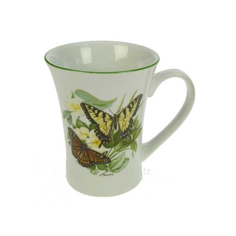 Mug en porcelaine décor papillons filet vert Porcelaine Lhonneur