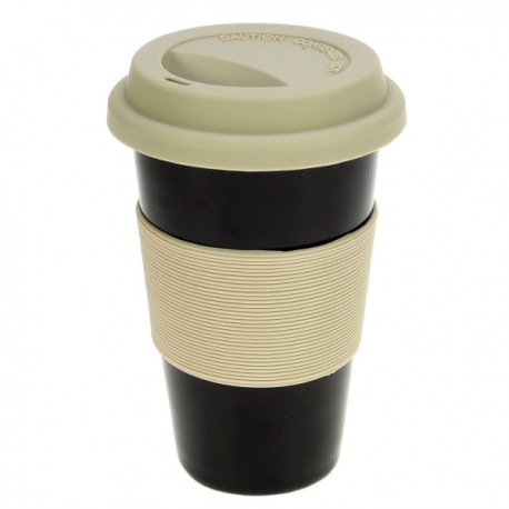 Mug isotherm noir en porcelaine double paroi couleur noire insert silicone gris, reference CL10030352