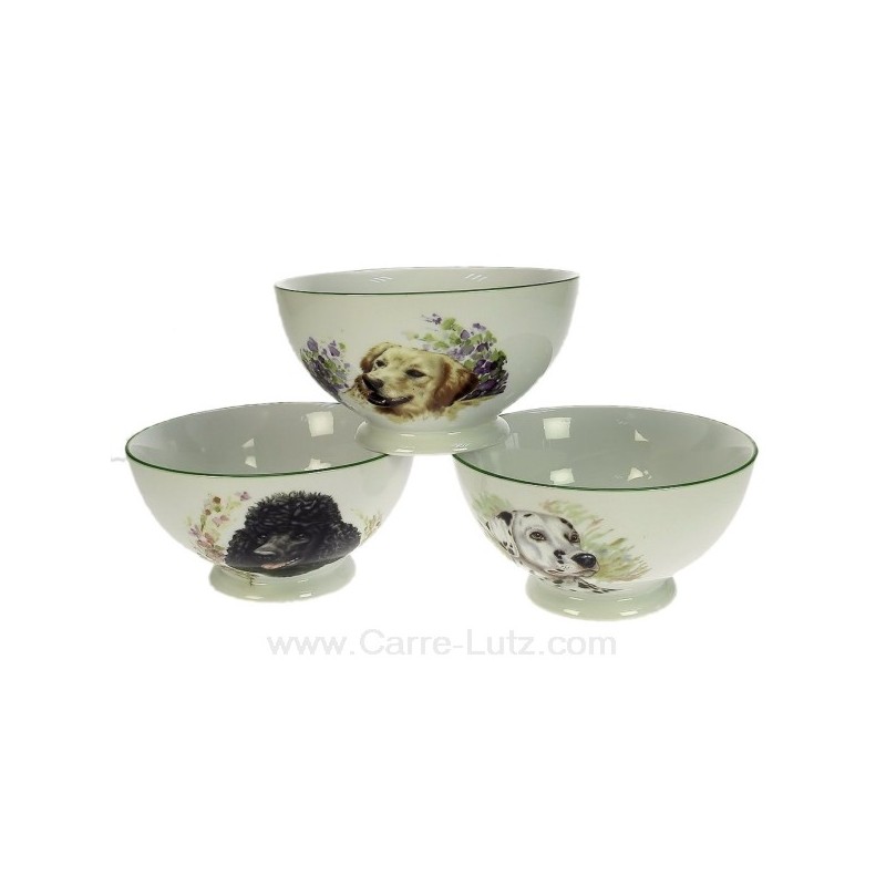 Bol à déjeuner décor chiens assorties suivant arrivage filet vert Porcelaine lhonneur