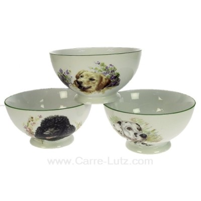 CL10030390  Bol à déjeuner décor chiens assorties suivant arrivage filet vert Porcelaine lhonneur 7,80 €