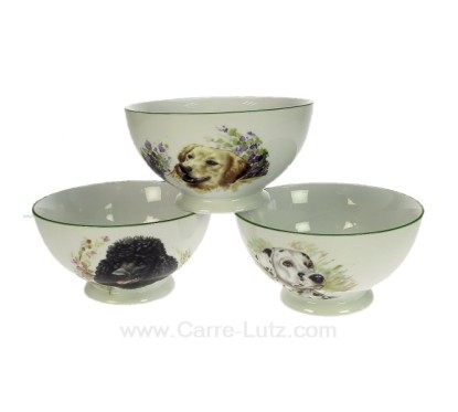 Bol à déjeuner décor chiens assorties suivant arrivage filet vert Porcelaine lhonneur