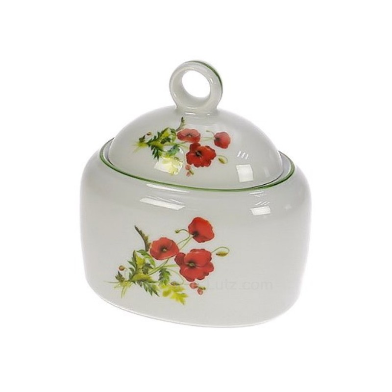 Sucrier décor coquelicot filet vert Porcelaine lhonneur