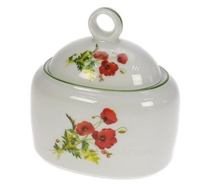 Sucrier décor coquelicot filet vert Porcelaine lhonneur