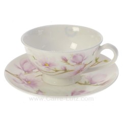 CL10030399  Coffret de 1 tasse à thé en fine porcelaine bone china décorée Magnolia en coffret cadeau  19,20 €