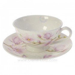 Coffret de 1 tasse à thé en fine porcelaine bone china décorée Magnolia en coffret cadeau 