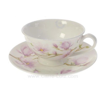 CL10030399  Coffret de 1 tasse à thé en fine porcelaine bone china décorée Magnolia en coffret cadeau  19,20 €