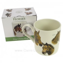 Mug décor têtes de chevaux en porcelaine fine bone china, reference CL10030408
