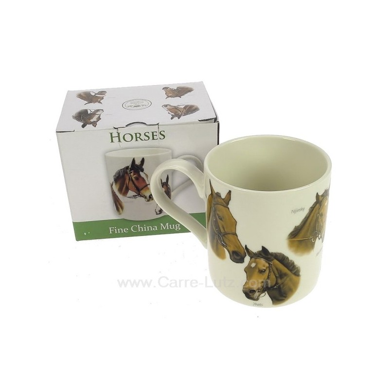 Mug décor têtes de chevaux en porcelaine fine bone china