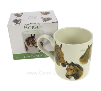Mug décor têtes de chevaux en porcelaine fine bone china