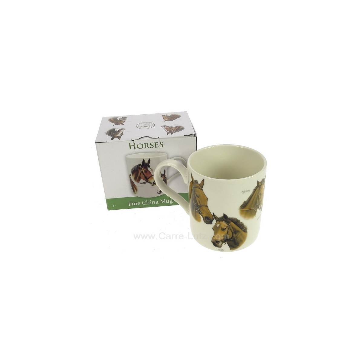 CL10030408  Mug décor têtes de chevaux en porcelaine fine bone china 7,60 €