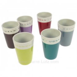 Coffret 6 verres à café Diabolo en porcelaine décorée 6 couleurs différentes, reference CL10030412