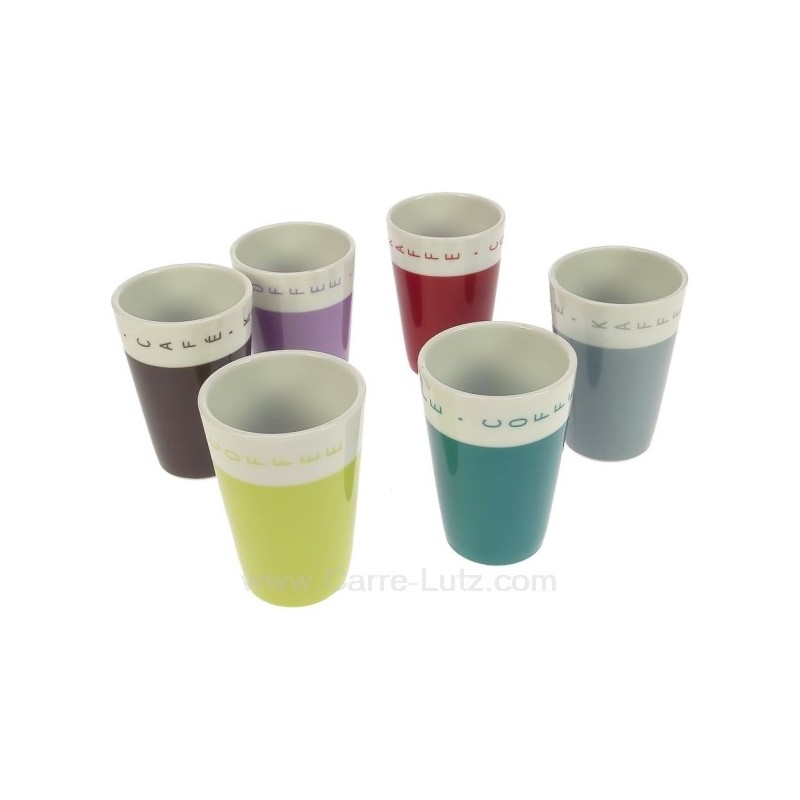 Coffret 6 verres à café Diabolo en porcelaine décorée 6 couleurs différentes