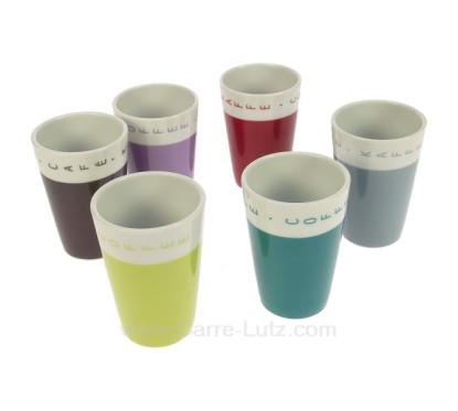 Coffret 6 verres à café Diabolo en porcelaine décorée 6 couleurs différentes