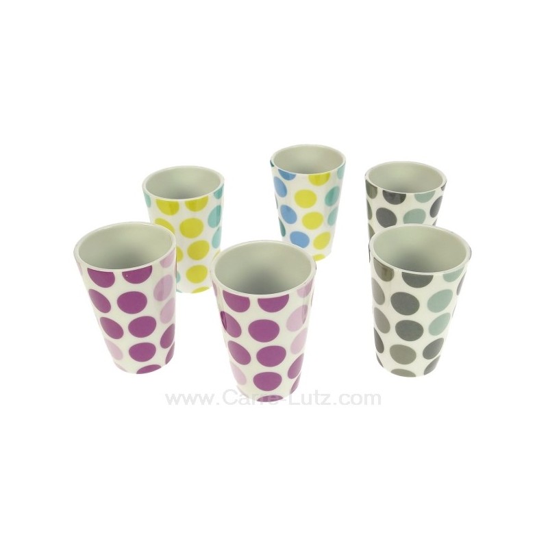 Coffret 6 verres à café Pois en porcelaine décorée 3 couleurs différentes
